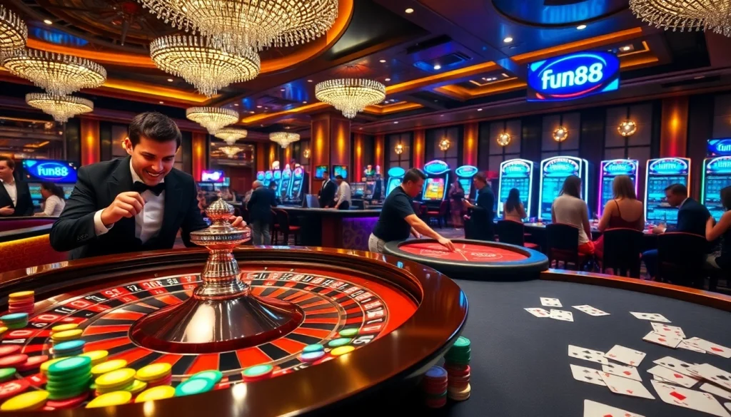 Experience thrilling gameplay at Fun88 link roulette table surrounded by excited players.