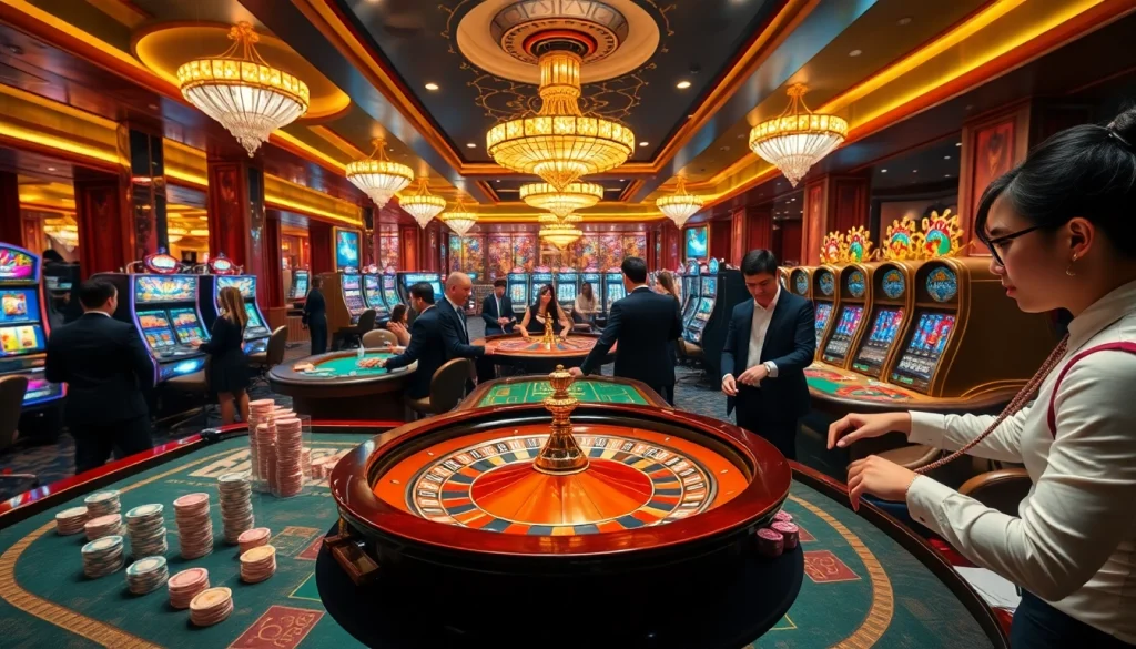 Exciting gambling scene featuring players at a roulette table at https://winvn.wiki casino.