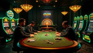 Gamblers strategizing at the poker table of uu88vn.com, surrounded by luxury and excitement.