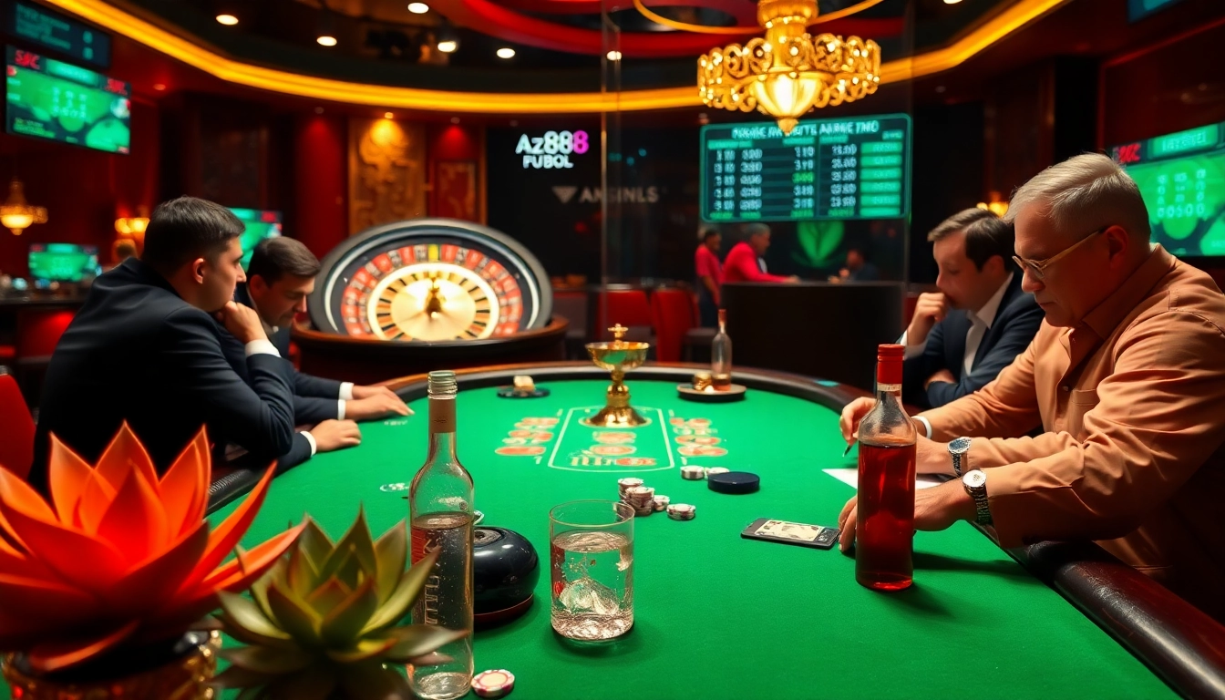 Betting excitement at a poker table in a luxury casino setting inspired by https://az888.futbol.