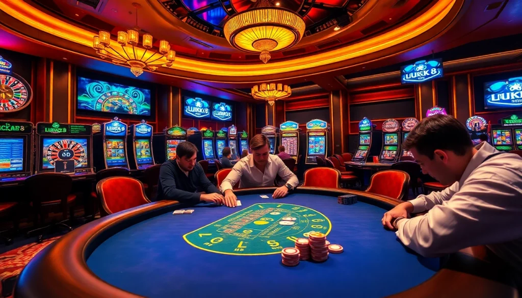 LUCK8 high-stakes poker game showcasing rich atmosphere and intense player focus.