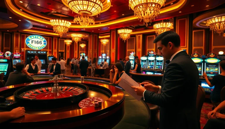 Players enjoying a thrilling game at the F168 casino, showcasing vibrant roulette and poker tables