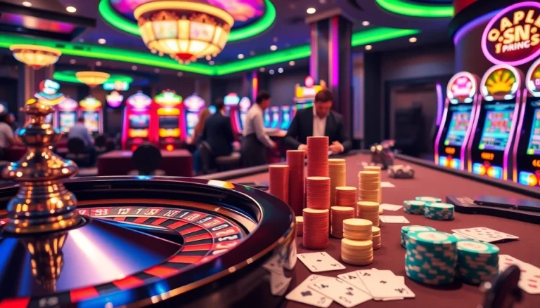 Experience the excitement of s666hn.com with vibrant casino scenes featuring roulette and poker tables.