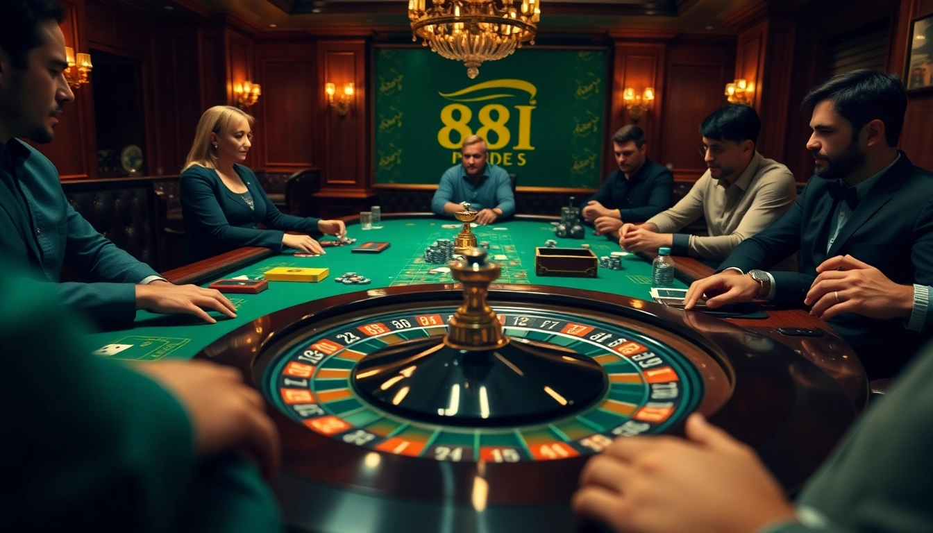 Intense gameplay at the 88I casino table featuring poker chips and cards.