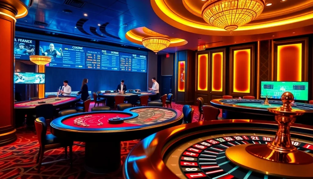 AA88 casino scene featuring luxurious tables, professional dealers, and exciting gameplay atmosphere.