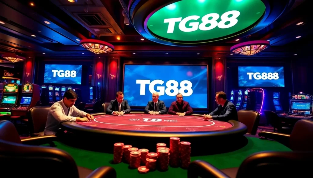 Experience the thrill of tg88 đăng nhập at a luxurious casino table with vibrant poker chips.