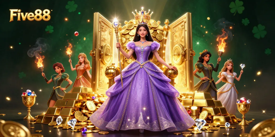 Experience the thrill of Five88 with our stunning illustration showcasing royal elements and casino riches.