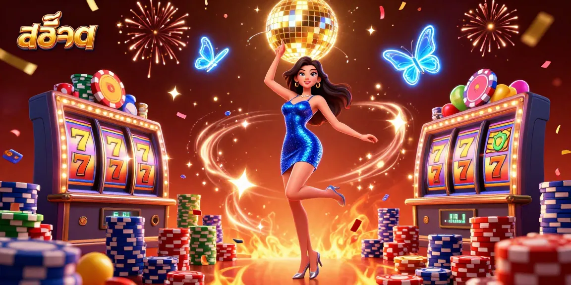 Engaging image of glamorous 3D woman celebrating with สล็อต symbols and dynamic casino elements.