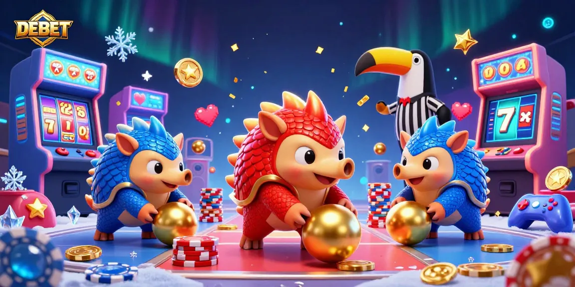 Engage in the DEBET casino world with rival pangolins battling over golden chips and treasures.